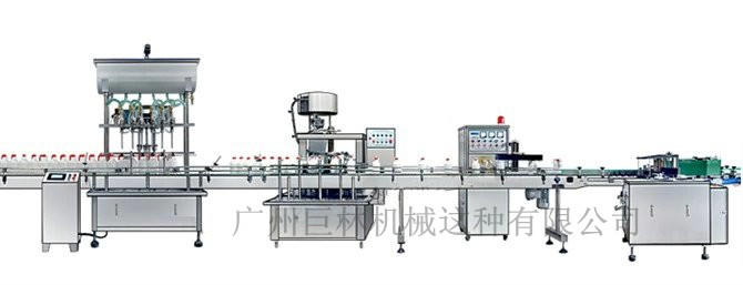 直列式裝機(jī)、自動鎖蓋機(jī)、鋁箔封口、糨糊貼標(biāo)灌裝線 